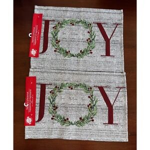 SET OF 2‎ TAPESTRY PLACEMATS 13" X 18" CHRISTMAS JOY HOLLY WREATH NWT